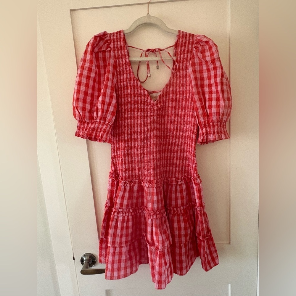NWT love the label | Audrey Dress Kensington Gingham Pink red mini small